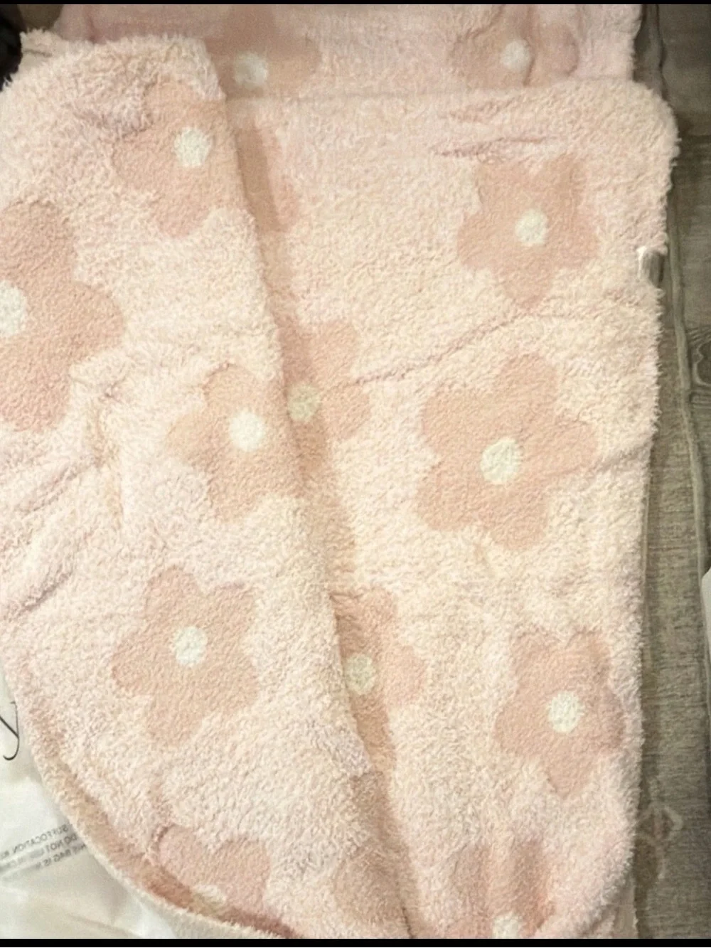 Staykation Plush Floral Throw Blanket - Cream with Pink Accents